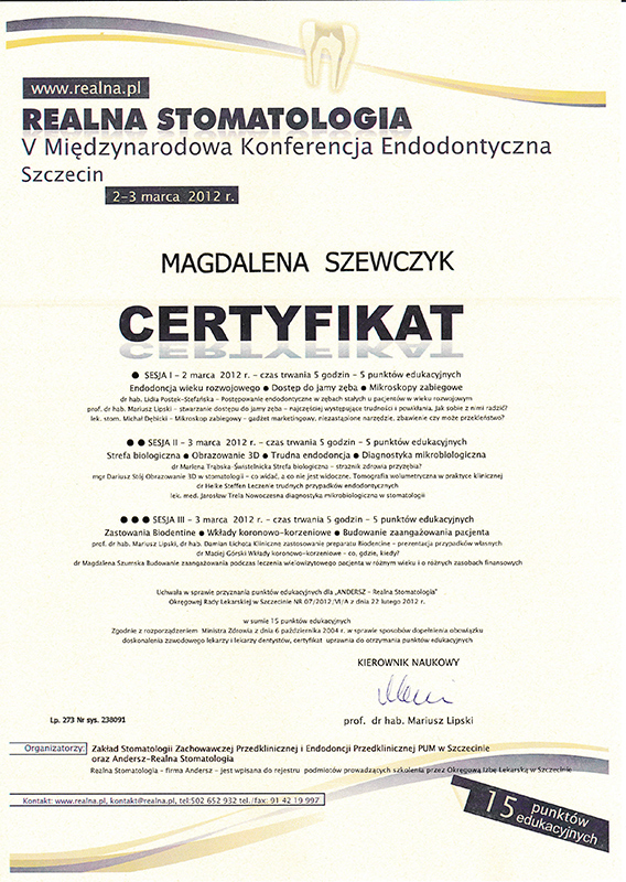certyfikat 2-3 marca 2012