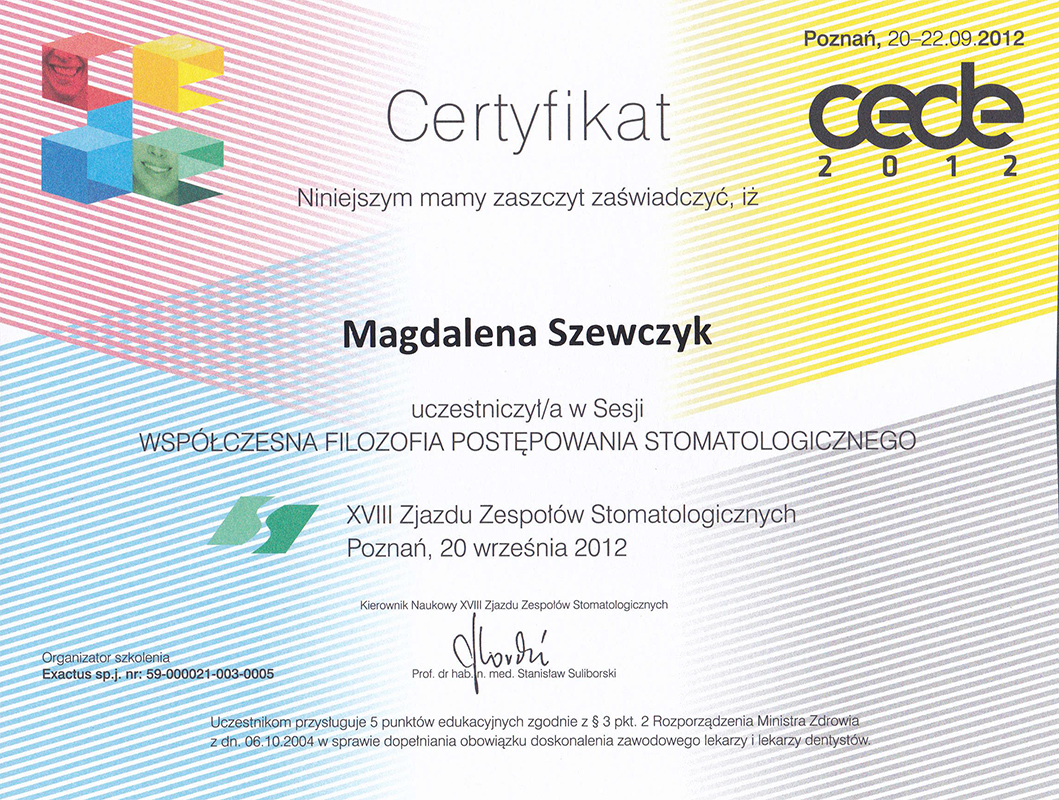 certyfikat 20 września 2012