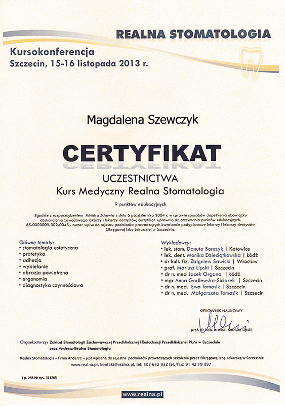certyfikat 15-16 listopada 2013