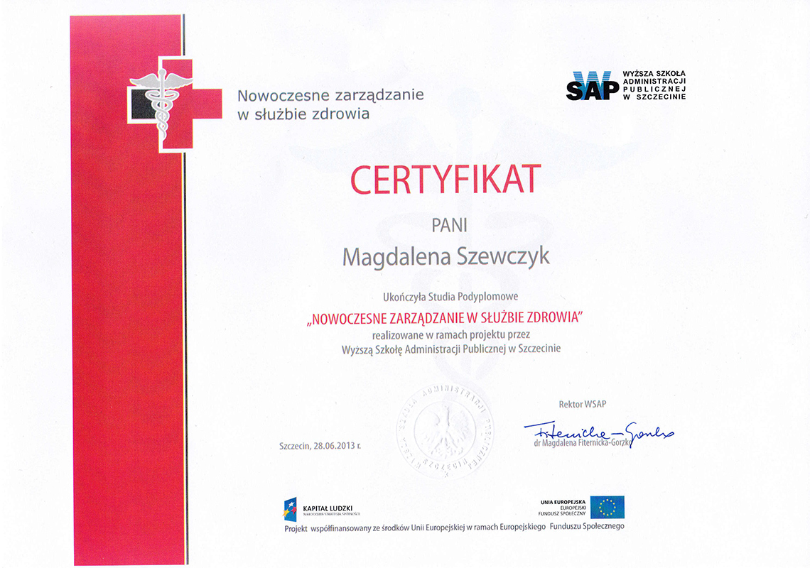 certyfikat 28 czerwca 2013