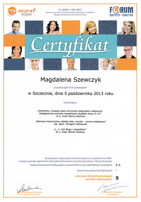 certyfikat 5 października 2013