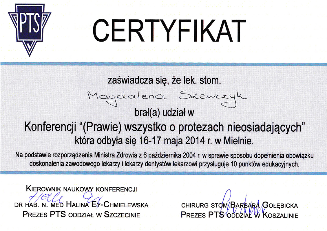 certyfikat 16-17 maja 2014