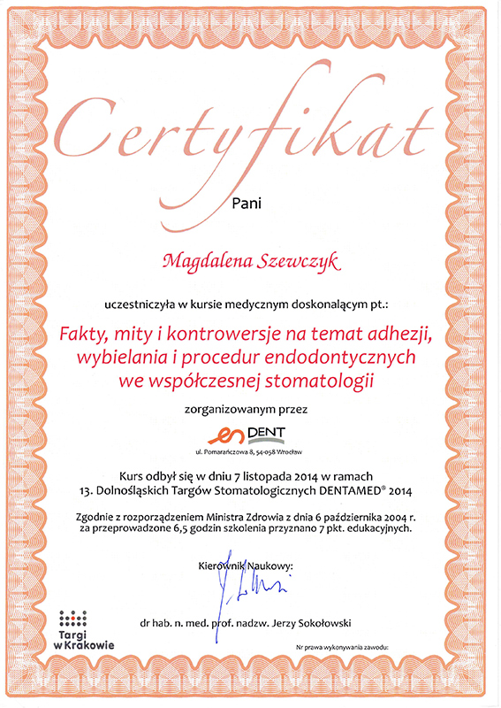 certyfikat 7 listopada 2014