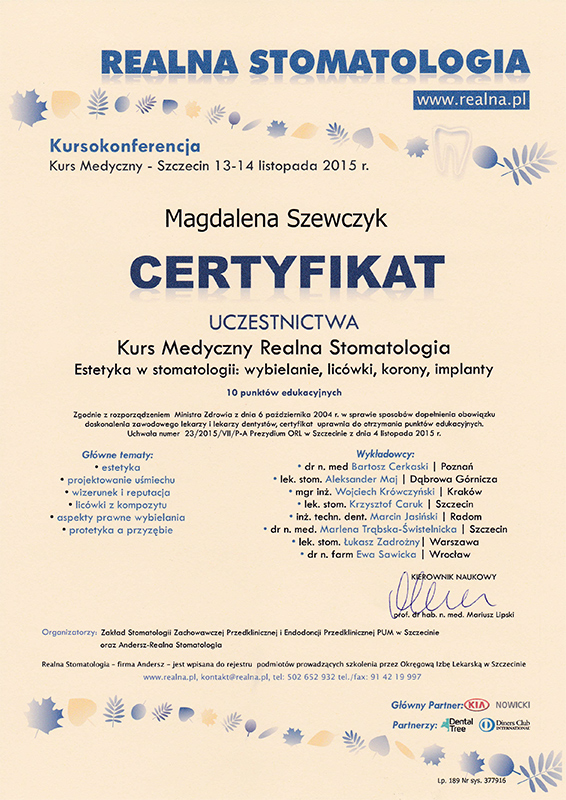 certyfikat 13-14 listopada 2015