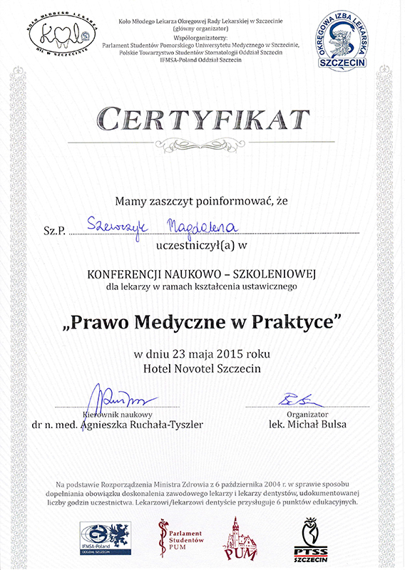 certyfikat 23 maja 2015