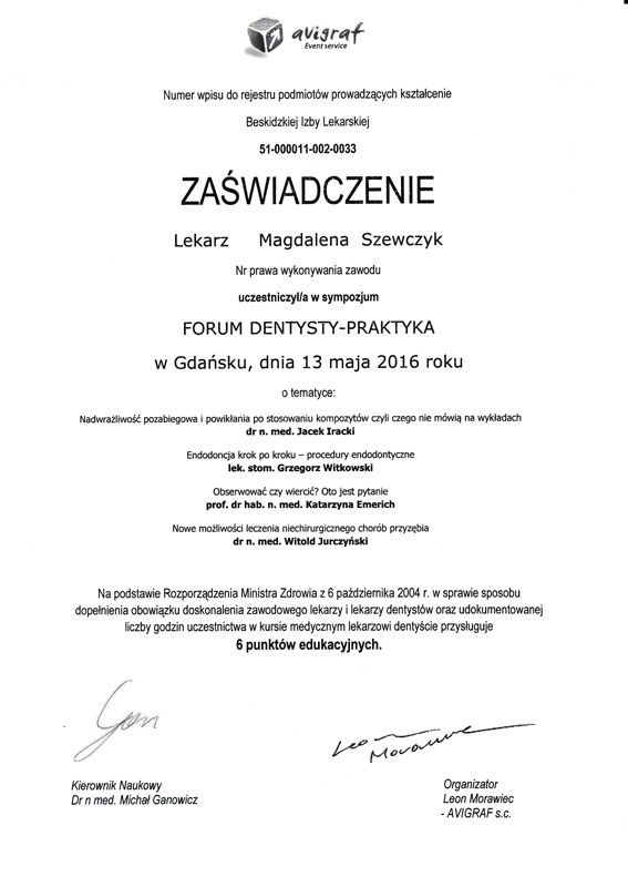 certyfikat 13 maja 2016