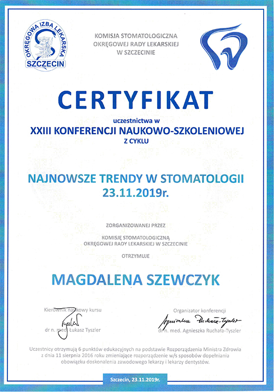 certyfikat 23 listopada 2019